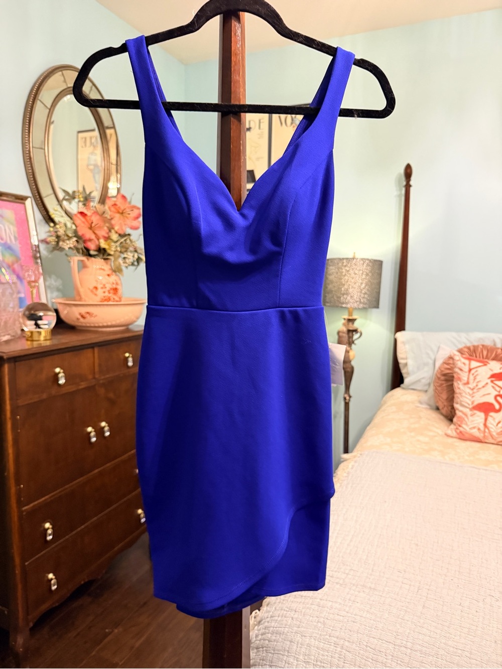 Sleek V-Neck Royal Blue Women's Dress